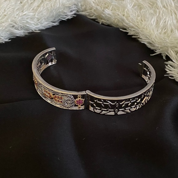 GENUINE RUBY NWOT 🥰🔥two-toneFiligree 1 Carat Ruby Bangle Bracelet (NEW) - Picture 2 of 7